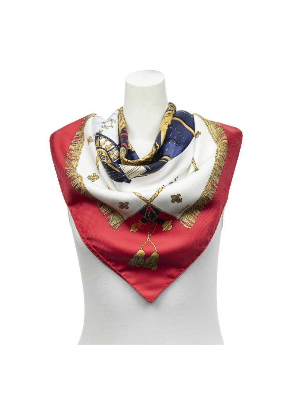 Hermes Scarf Red Ivory Goldtwill Silk